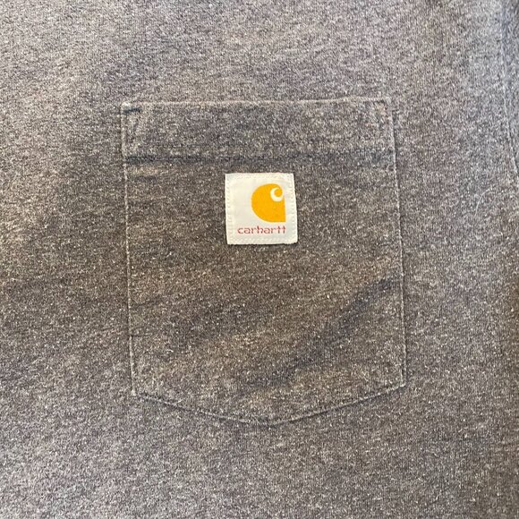 Carhartt Men's Long Sleeve Pocket T-Shirt Medium Loose Fit With Orange Logo On S - Picture 6 of 7